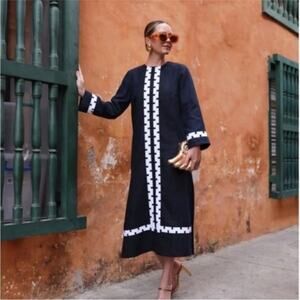 NWT Tuckernuck Atlantic Pacific Navy Blue White Embroidered Hartman Dress MEDIUM